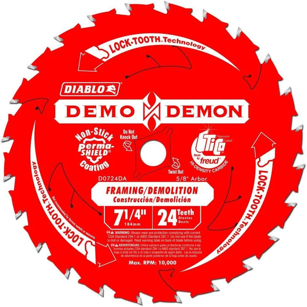Diablo Demo Demon Framing/Demolition Saw Blade with Perma-Shield Coating - Dura-Blend Carbide - 7-1/4" x 24-Tooth - D0724DA