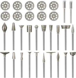 Diamond Burr Set for Dremel, Rotary Tool Grinding Cutting Wheel Stone Glass Tile Jewelry Engraving Rock Etching Masonry 1/8” Die Grinder Carving Cutter Metal Engraver Kit - 32pc Set