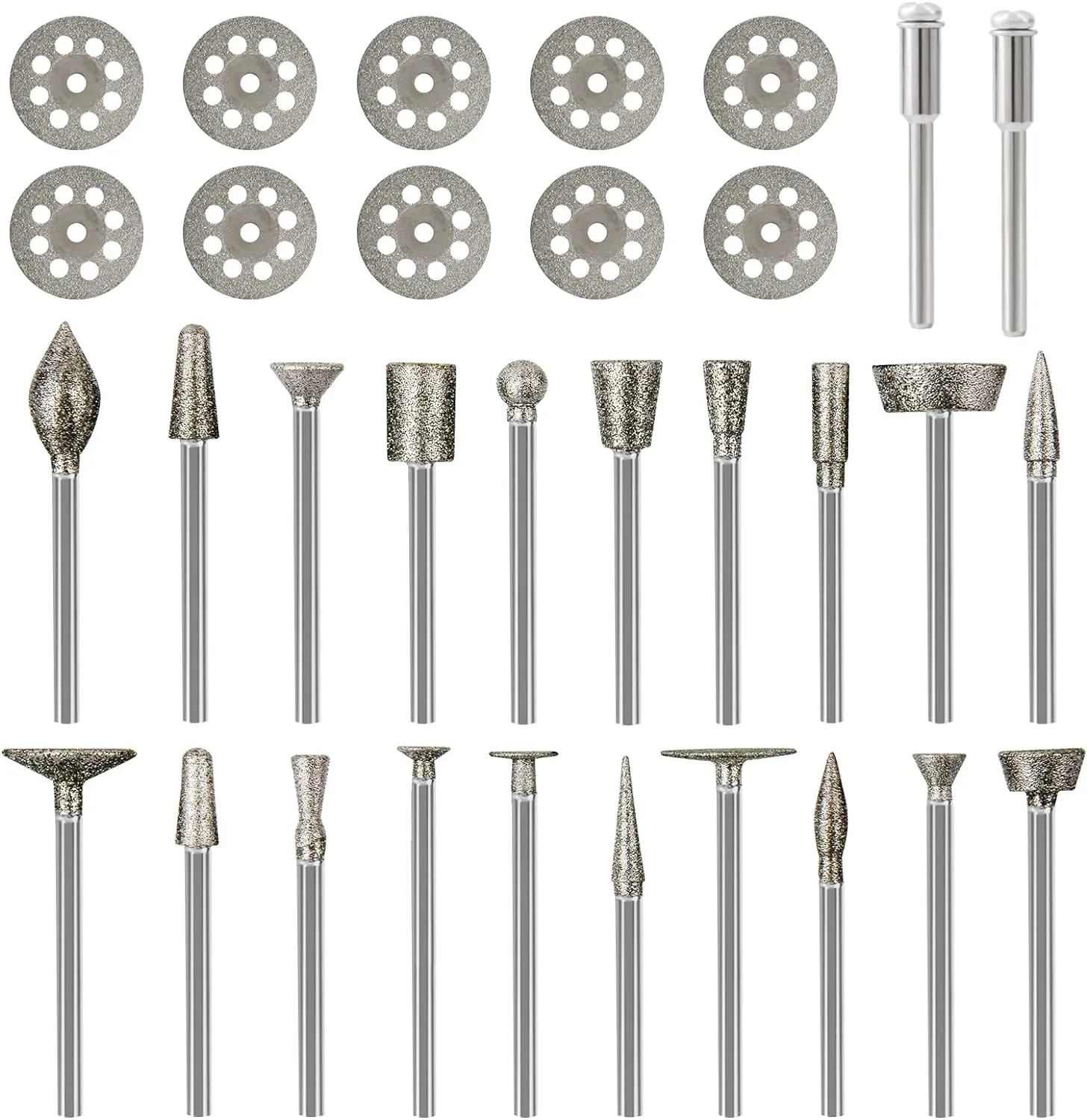 Diamond Burr Set for Dremel, Rotary Tool Grinding Cutting Wheel Stone Glass Tile Jewelry Engraving Rock Etching Masonry 1/8” Die Grinder Carving Cutter Metal Engraver Kit - 32pc Set