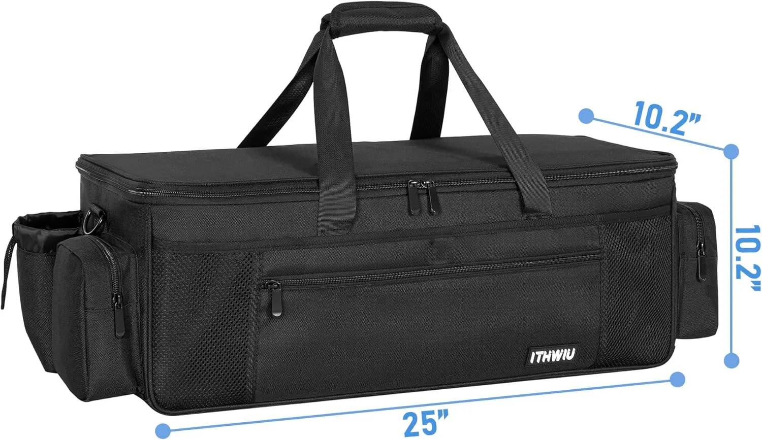 Disc Golf Storage Bag Durable Large Capacity with Dividers and Multi Side Pockets, Black