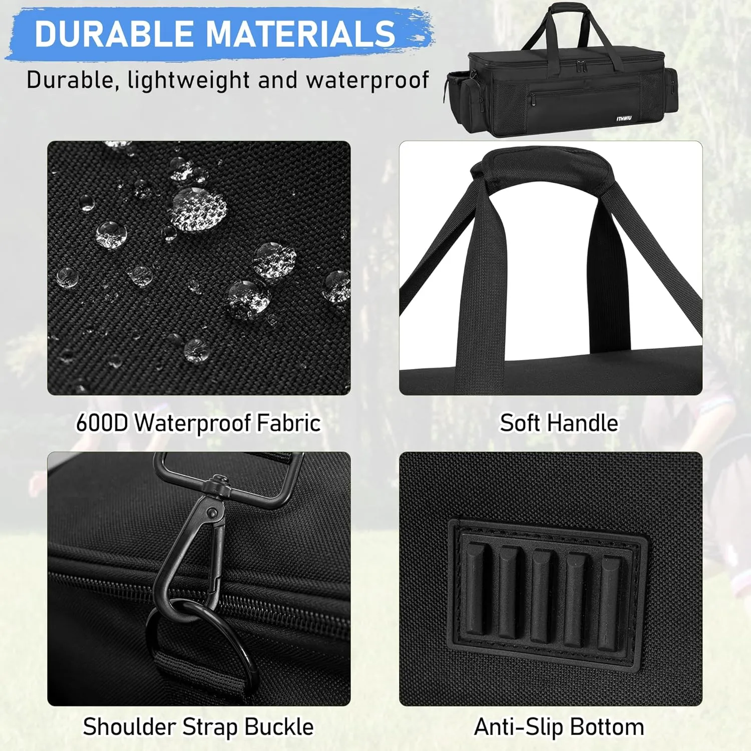 Disc Golf Storage Bag Durable Large Capacity with Dividers and Multi Side Pockets, Black