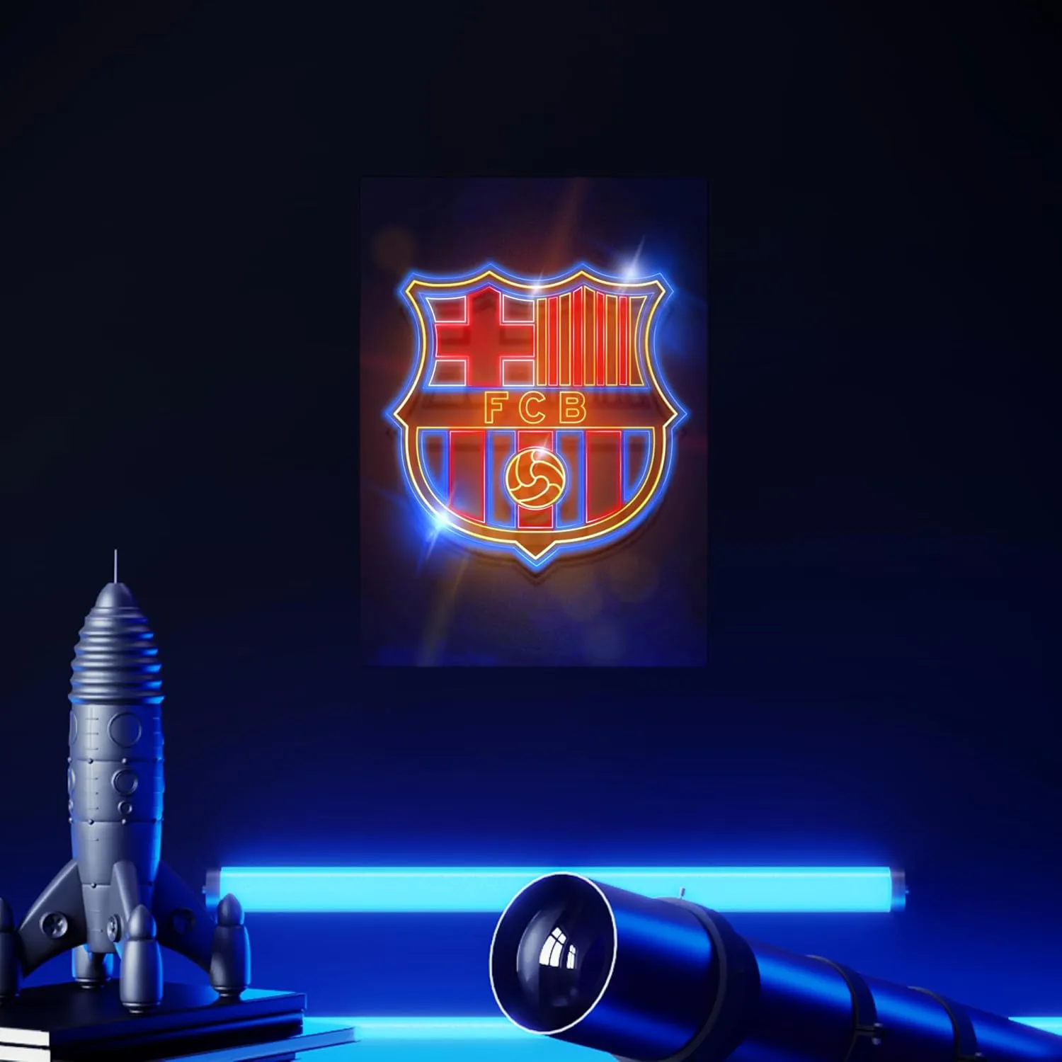 Displate Official FC Barcelona Metal Poster Magnetic Mounting Included Licensed Artwork Modern Wall Decor FC Barcelona Crest Crest neon Poster 45 cm x 32 cm