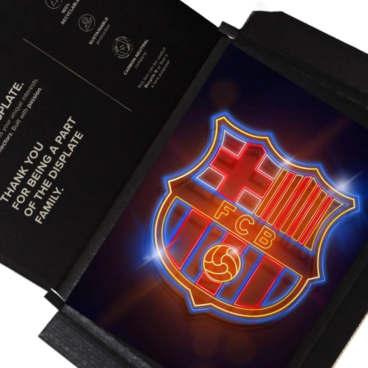 Displate Official FC Barcelona Metal Poster Magnetic Mounting Included Licensed Artwork Modern Wall Decor FC Barcelona Crest Crest neon Poster 45 cm x 32 cm