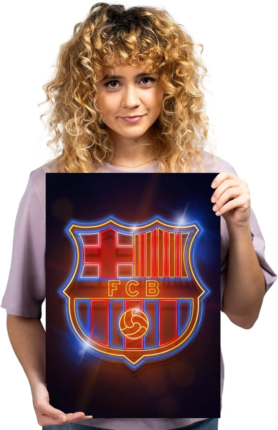 Displate Official FC Barcelona Metal Poster Magnetic Mounting Included Licensed Artwork Modern Wall Decor FC Barcelona Crest Crest neon Poster 45 cm x 32 cm