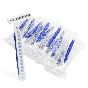 Disposable Razors Bulk Pack of 100,Blue Travel Bulk Razors Single Use Individually Wrapped 3 Blade Men's Disposable Shaving Razors with Clear Cap for Homeless,Hotel,Charity,Air Bnb,Unisex