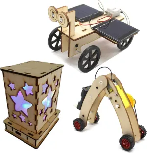DIY Science Kits for Kids - 3 STEM Educational Building Projects Craft Kit - Solar Circuits Car and Fairy Nightlight Lantern and Machine Caterpillar