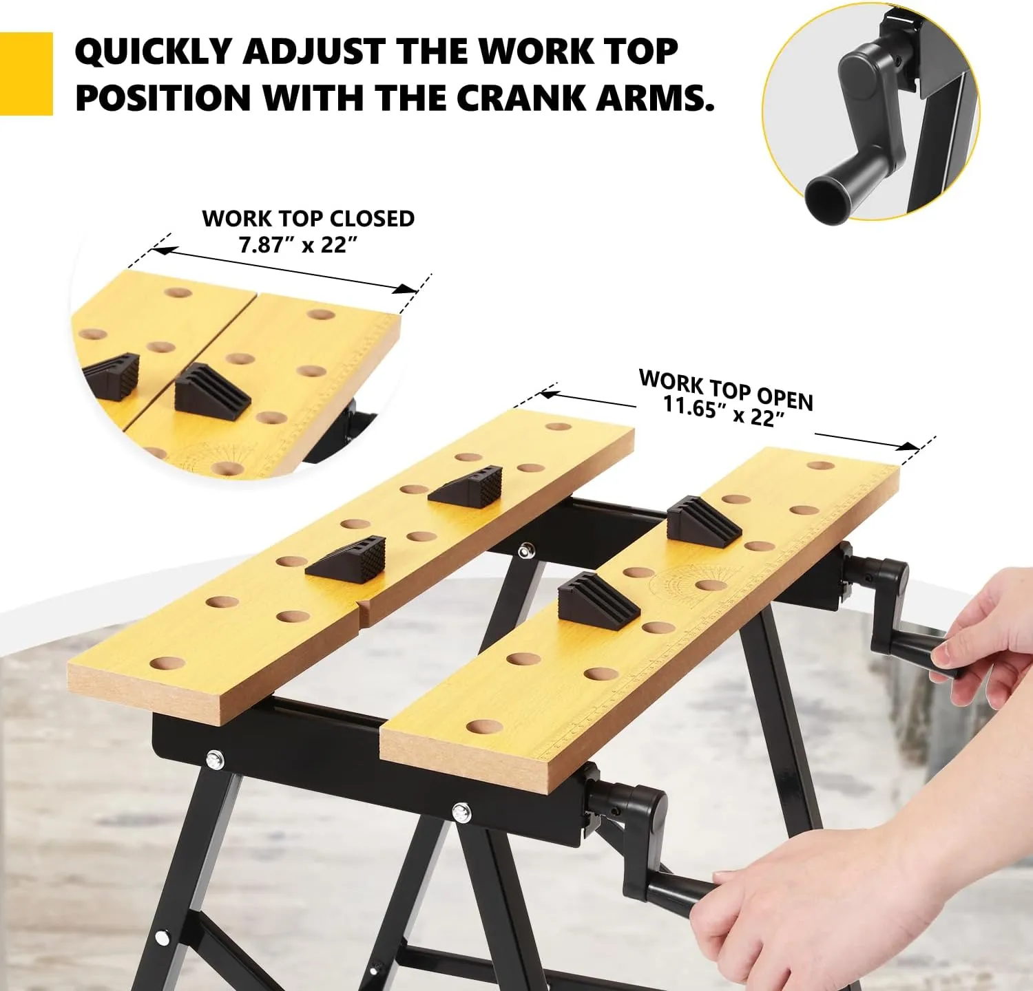 DNA MOTORING Adjustable Workbench - Portable Foldable Multi-Purpose, with Measuring Ruler and Protractor - Ideal for Garage, Home, DIY, and Carpentry,TOOLS-00454