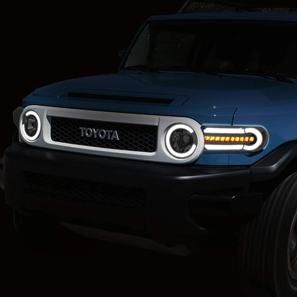 DNA MOTORING HL-LB-FJC07-SM-AM Smoke Lens Headlights With LED DRL Sequential Signal Compatible with 07-14 FJ Cruiser