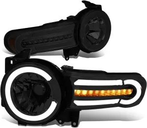 DNA MOTORING HL-LB-FJC07-SM-AM Smoke Lens Headlights With LED DRL Sequential Signal Compatible with 07-14 FJ Cruiser