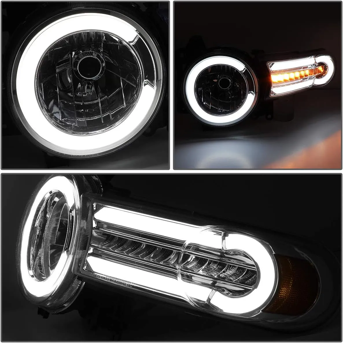 DNA MOTORING HL-LB-FJC07-SM-AM Smoke Lens Headlights With LED DRL Sequential Signal Compatible with 07-14 FJ Cruiser