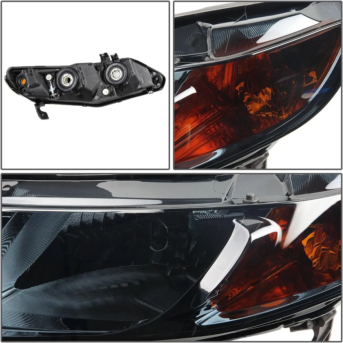 DNA Motoring HL-OH-HC064D-SM-AM Smoke Lens Amber Headlights Replacement For 06-11 Civic Sedan 4-Door