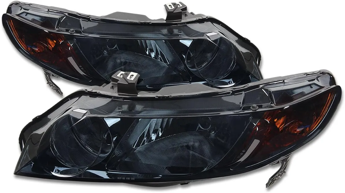 DNA Motoring HL-OH-HC064D-SM-AM Smoke Lens Amber Headlights Replacement For 06-11 Civic Sedan 4-Door