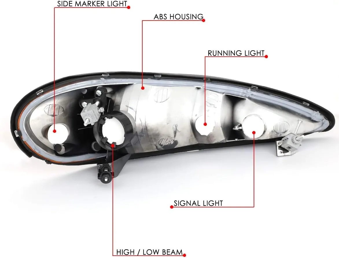 DNA Motoring HL-OH-PGAM99-CH-CL1 Chrome Housing Clear Side Headlights Replacement For 99-05 Grand Am