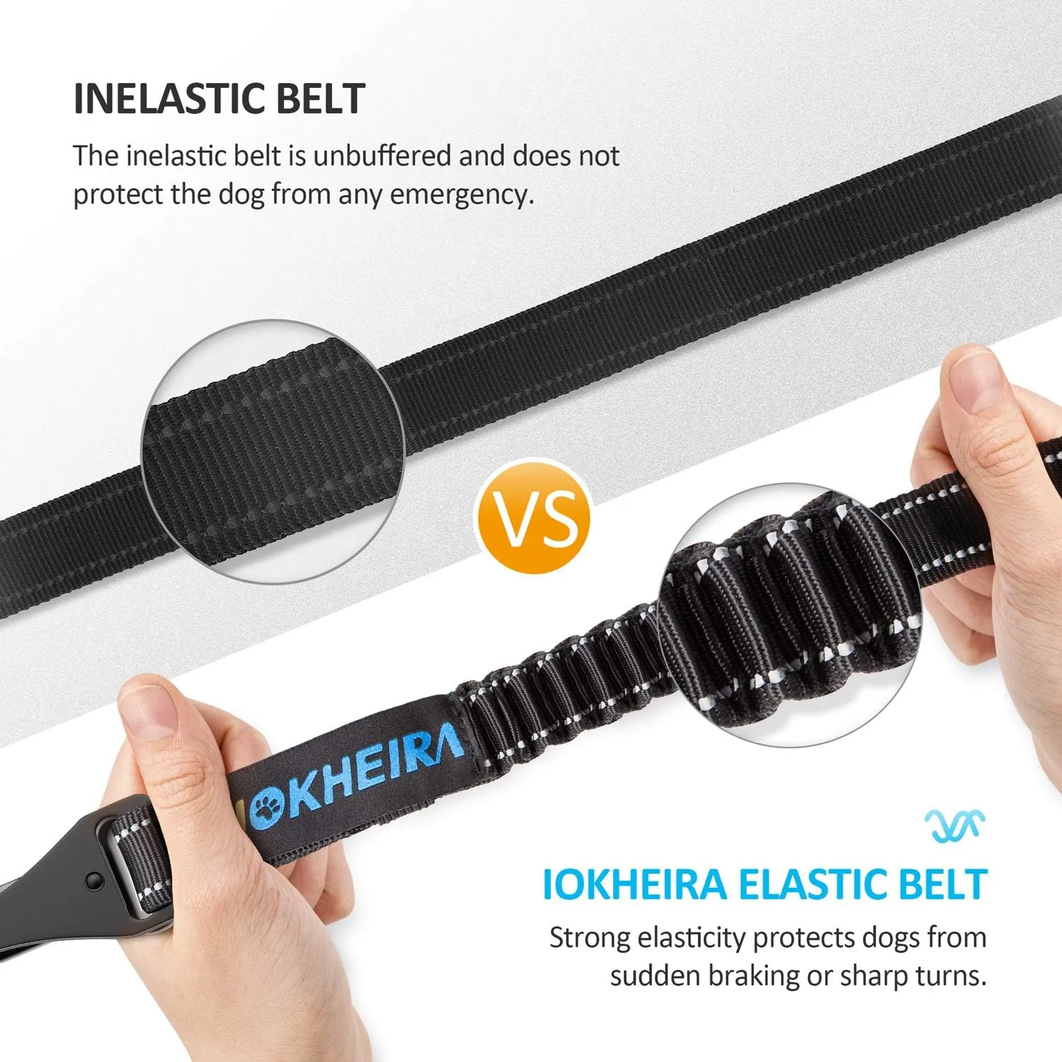 Dog Seat Belt 3-in-1 Car Harness for Dogs Adjustable Safety Seatbelt for Car Durable Nylon Reflective Bungee Fabric Tether with Clip Hook Latch & Buckle, Swivel Zinc Alloy Carabiner (Black)