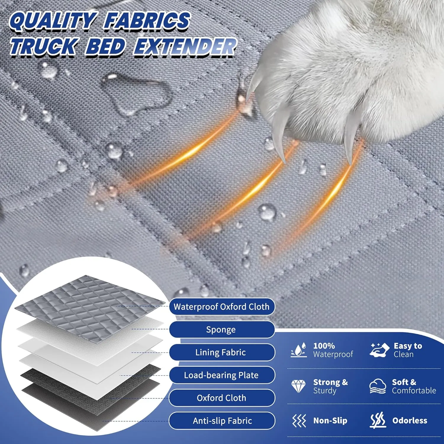 Dog Seat Cover Back Seat for Truck,Dog Backseat Extender for Crew Cab, Pet Seat Covers Hammock 6 Foldable Board Hard Bottom Waterproof Anti-Scratch for F150/RAM1500/Silverado Pickup,Gray