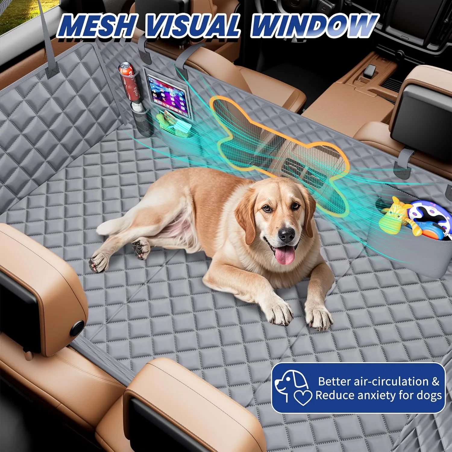 Dog Seat Cover Back Seat for Truck,Dog Backseat Extender for Crew Cab, Pet Seat Covers Hammock 6 Foldable Board Hard Bottom Waterproof Anti-Scratch for F150/RAM1500/Silverado Pickup,Gray