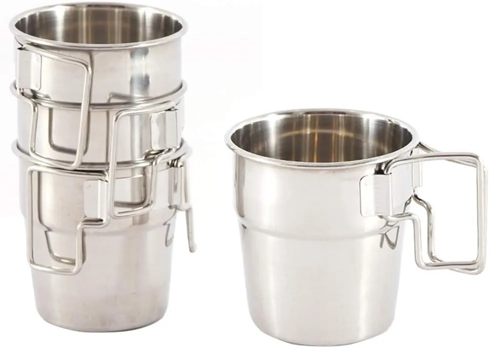 Doherty 4PCS Stackable Stainless Steel Camping Cups with Folding Handle Outdoor Travel Cup Set Camping Stackable Cups