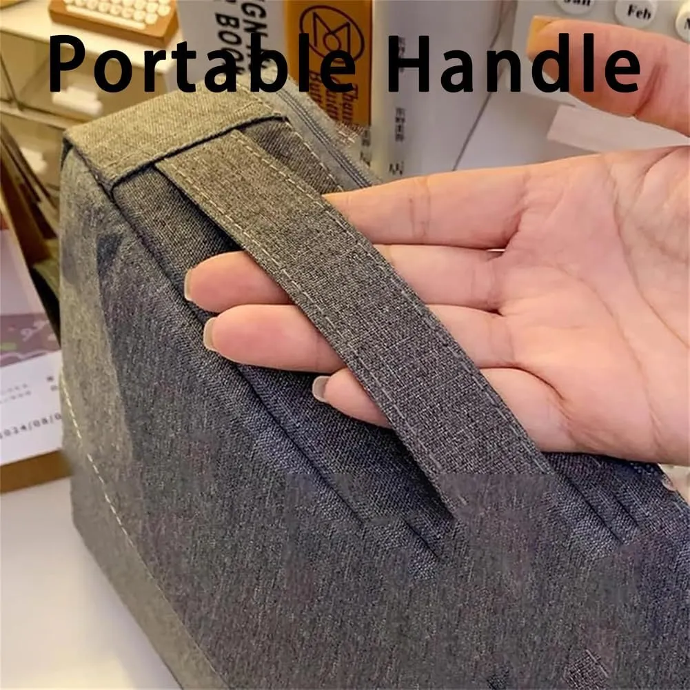 Doresty Makeup Bag with Compartments, Portable Multi-purpose Large Capacity Standing Cosmetic Bag, Travel Waterproof Spacious Vertical Toiletry Organizer (Black-PU)