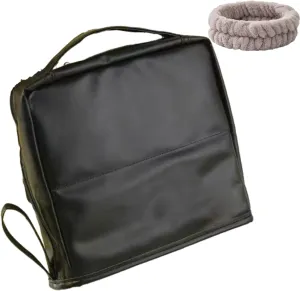 Doresty Makeup Bag with Compartments, Portable Multi-purpose Large Capacity Standing Cosmetic Bag, Travel Waterproof Spacious Vertical Toiletry Organizer (Black-PU)