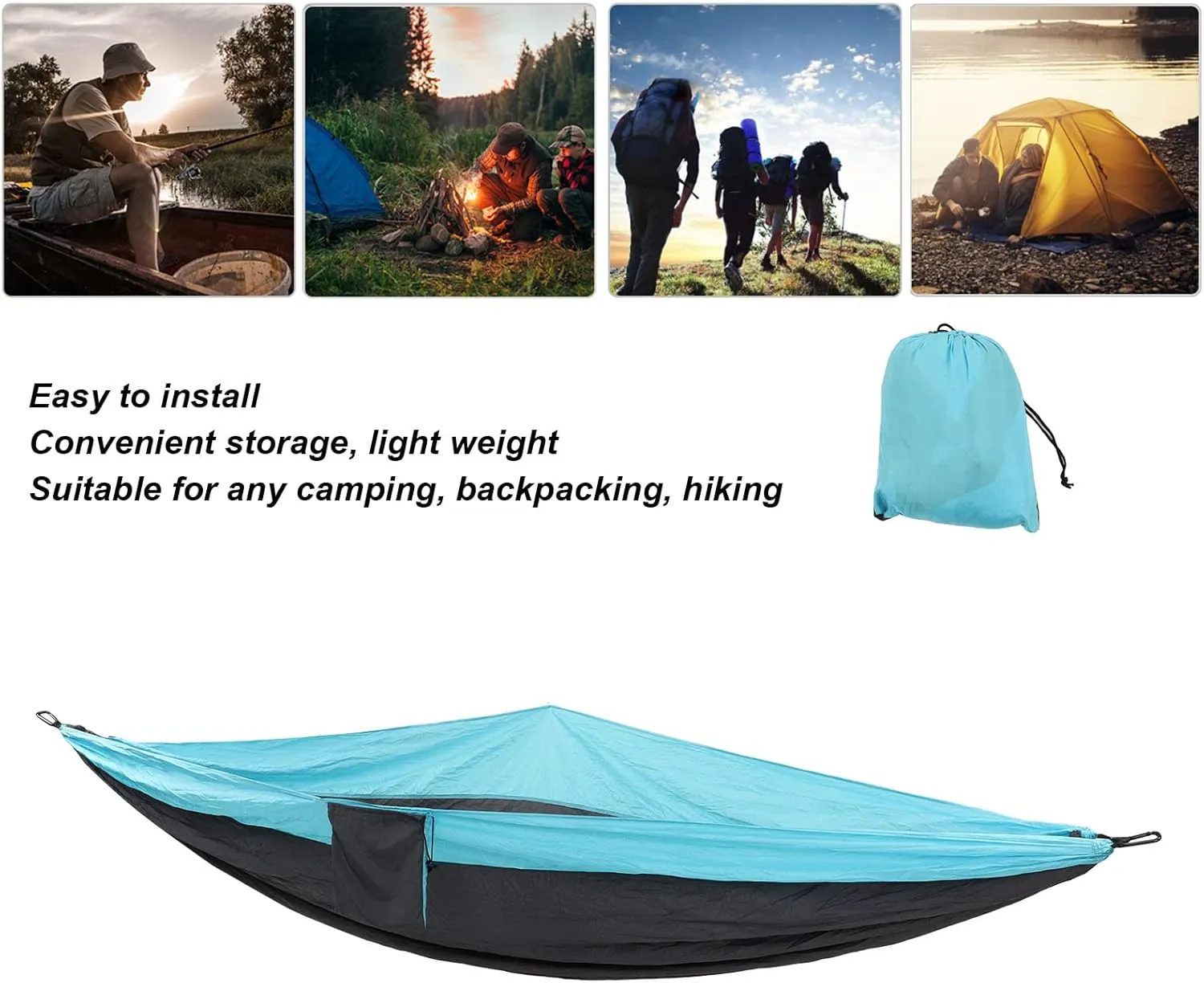 Double Hammock 210t Nylon Camping Swing with Carabiner Steel Buckle for Outdoor Indoor Olive Drab (Sky Blue and Dark Grey)