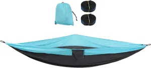 Double Hammock 210t Nylon Camping Swing with Carabiner Steel Buckle for Outdoor Indoor Olive Drab (Sky Blue and Dark Grey)