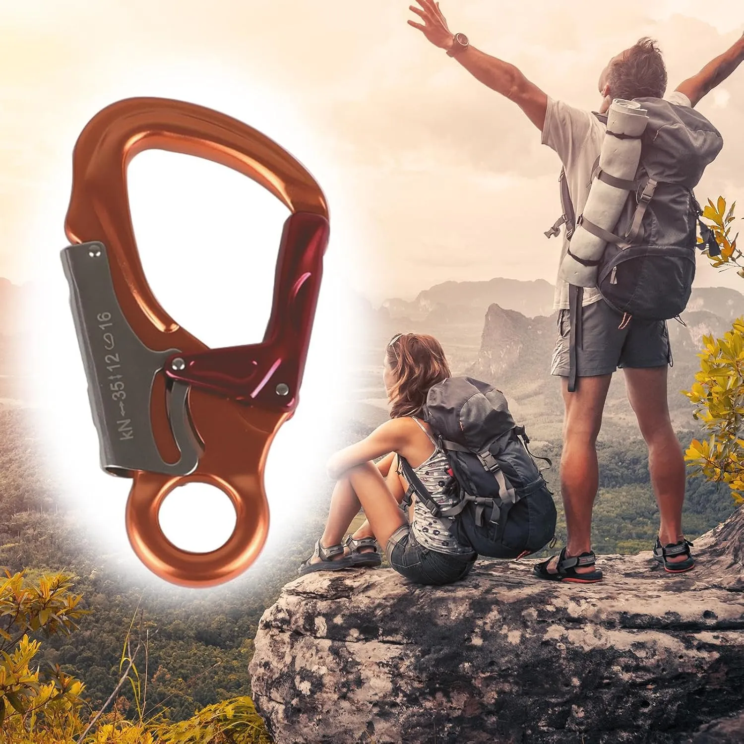 Double Locking Snap Hook Self Locking Carabiner Clip Smooth Key Nose Gate Aluminum Rock Climbing Carabiner for Mountaineering