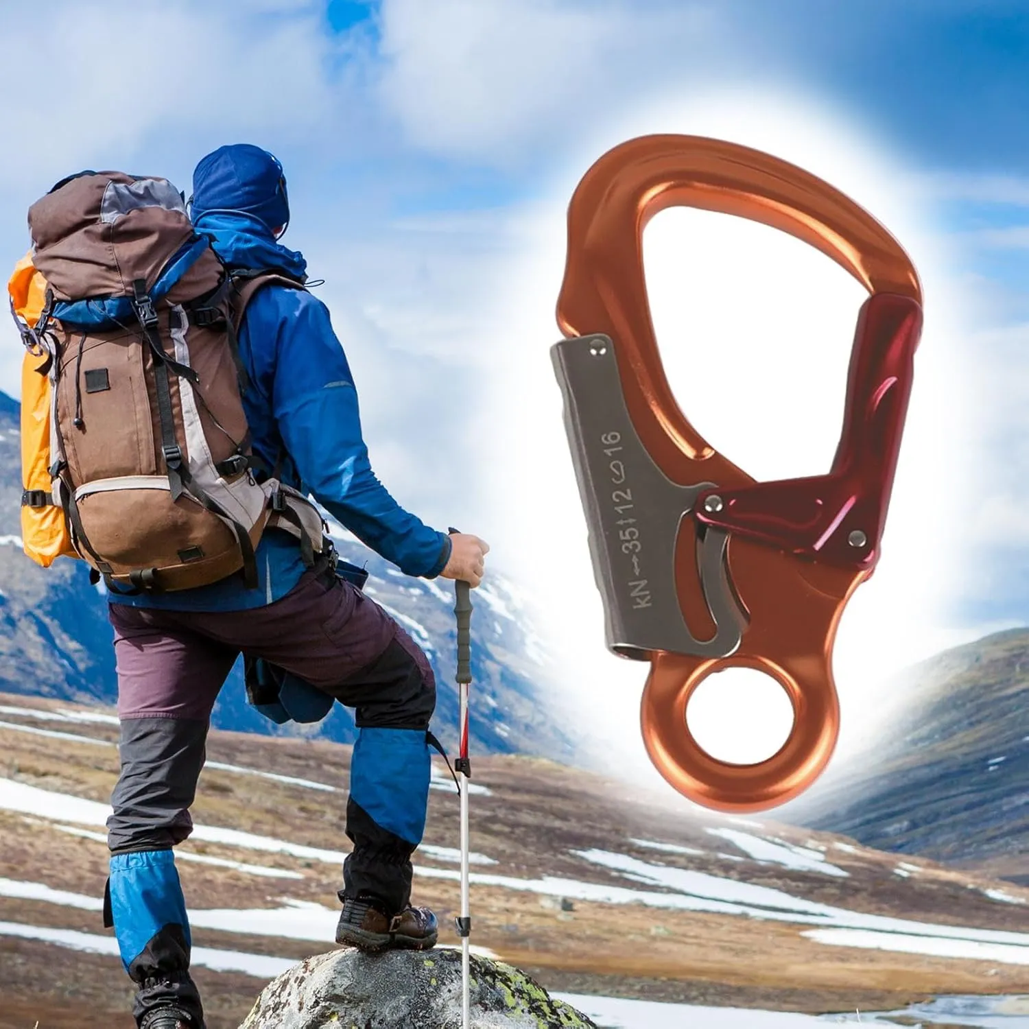 Double Locking Snap Hook Self Locking Carabiner Clip Smooth Key Nose Gate Aluminum Rock Climbing Carabiner for Mountaineering