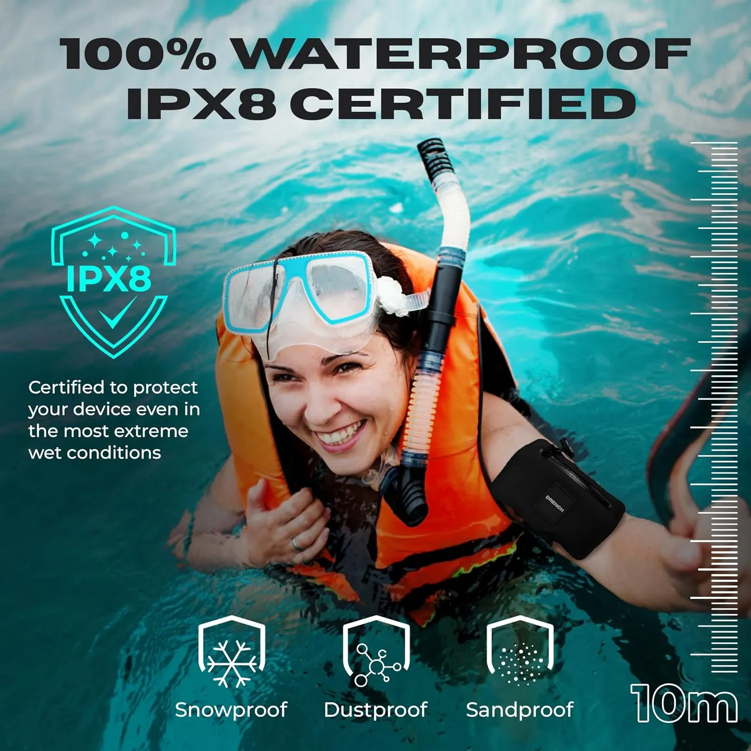 Drench IPX8 100% Waterproof Wallet for Men – Floating Dry Bag Pouch with Diving Suit Zipper, Removable Strap & Carabiner Clip – Lightweight Travel Wallet for Swimming, Snorkeling & Outdoor Adventures