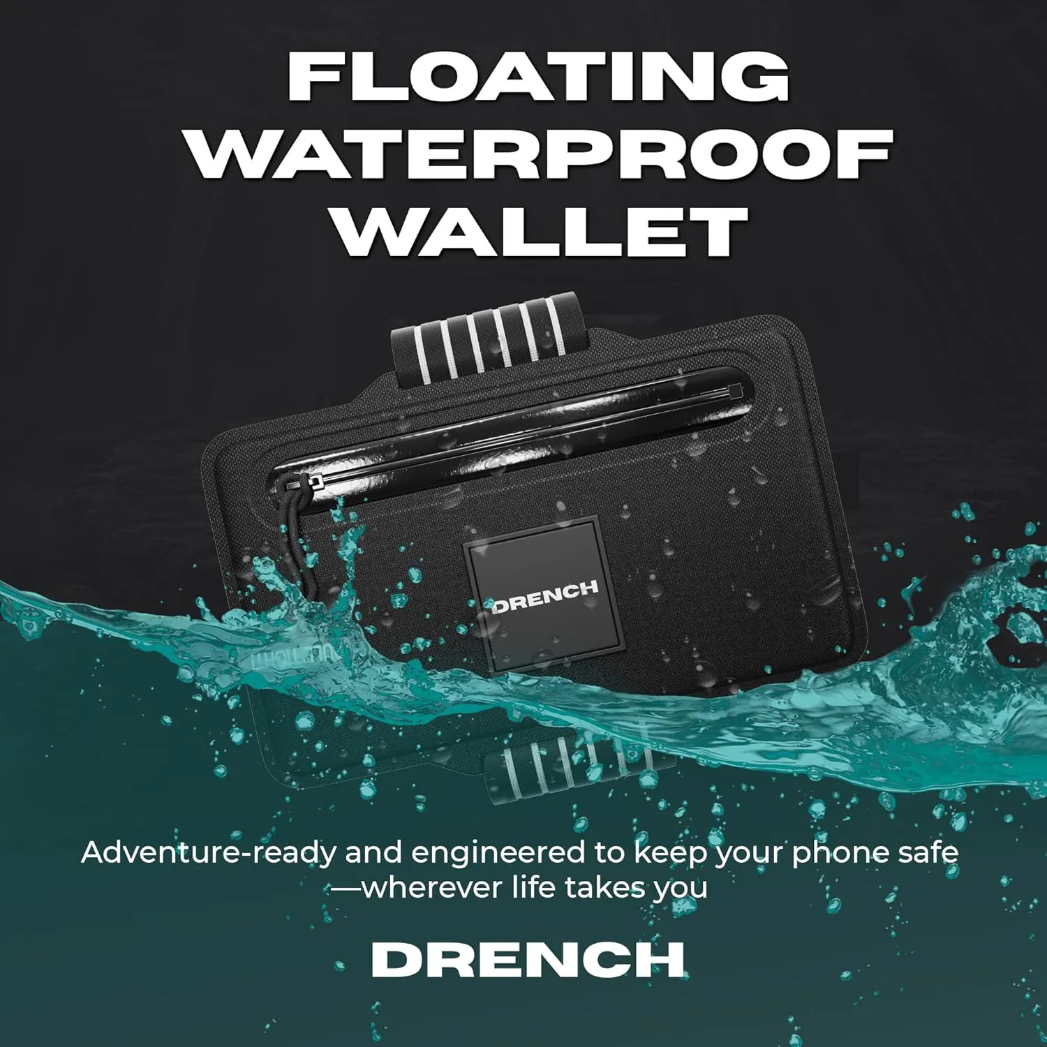 Drench IPX8 100% Waterproof Wallet for Men – Floating Dry Bag Pouch with Diving Suit Zipper, Removable Strap & Carabiner Clip – Lightweight Travel Wallet for Swimming, Snorkeling & Outdoor Adventures