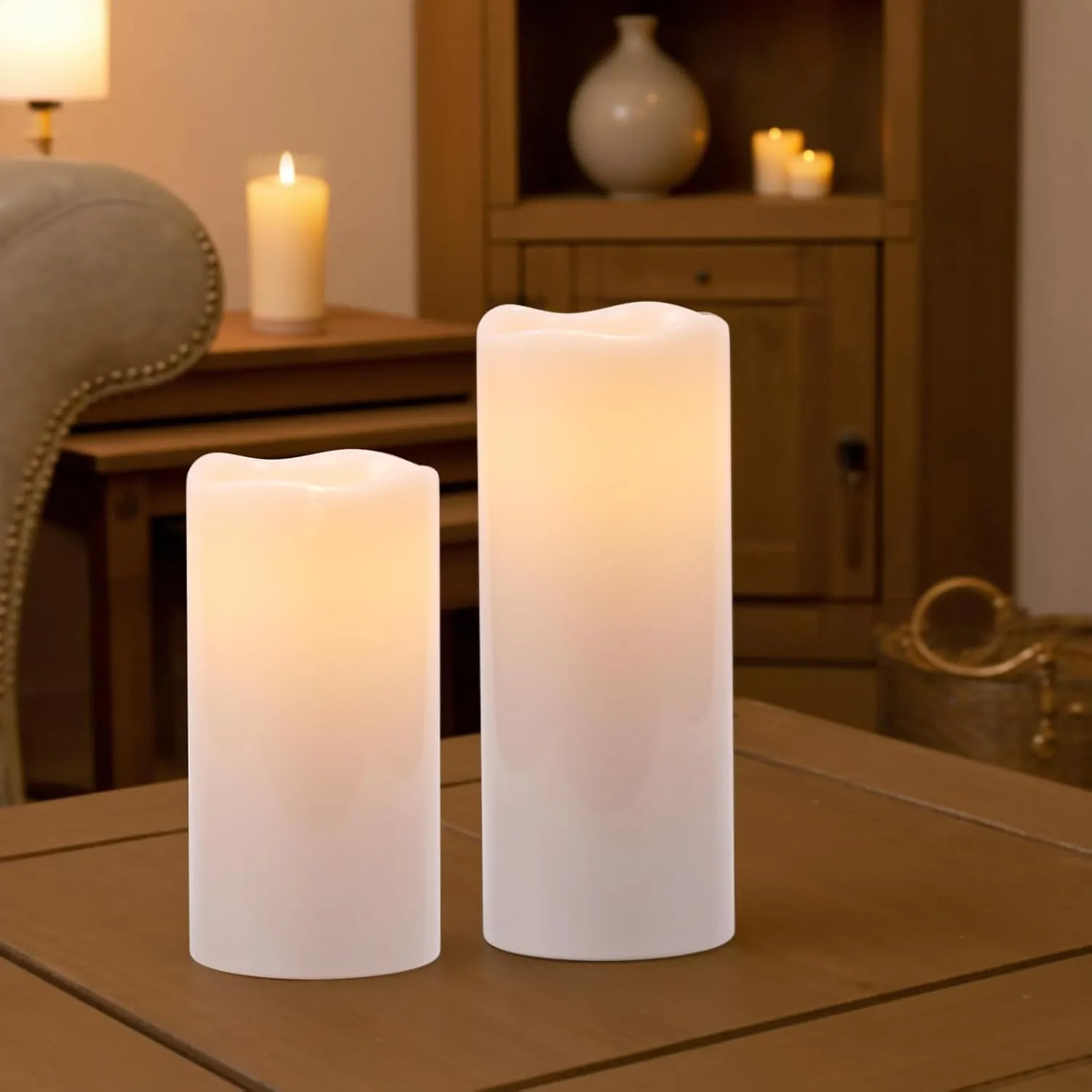 DRomance Large Outdoor Flameless Candles with Remote Timer White Plastic Waterproof Battery Operated LED Flickering Pillar Candles for Garden Patio Porch Lantern Decor(2 Pack, 4" D x 8", 10" H)