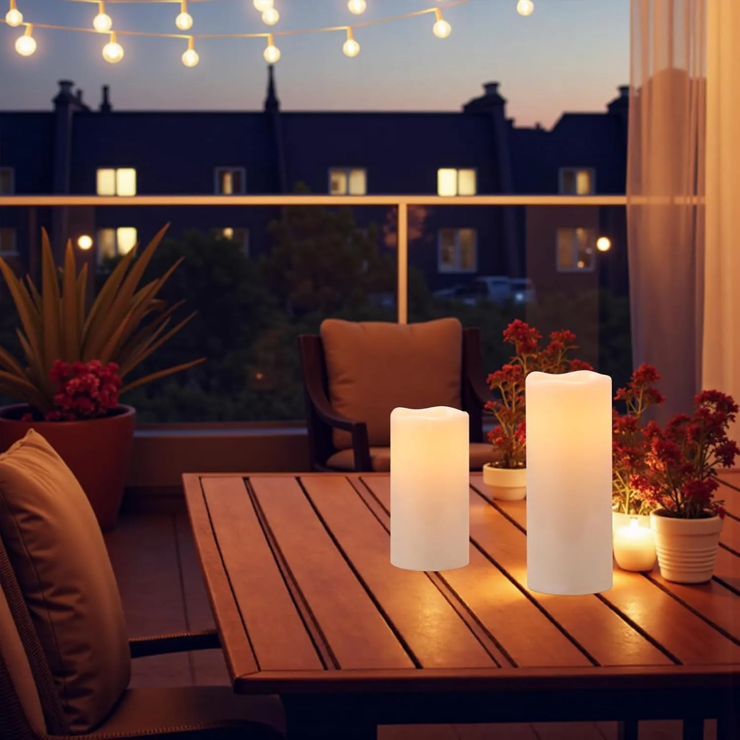 DRomance Large Outdoor Flameless Candles with Remote Timer White Plastic Waterproof Battery Operated LED Flickering Pillar Candles for Garden Patio Porch Lantern Decor(2 Pack, 4" D x 8", 10" H)