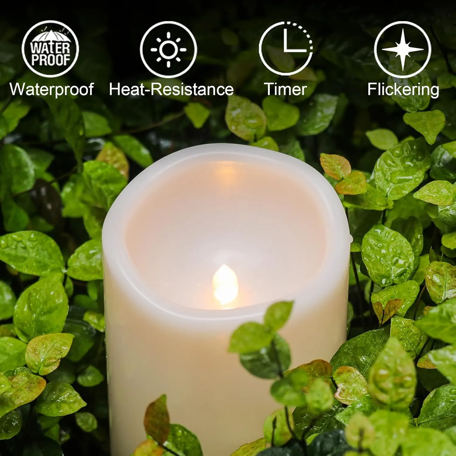 DRomance Large Outdoor Flameless Candles with Remote Timer White Plastic Waterproof Battery Operated LED Flickering Pillar Candles for Garden Patio Porch Lantern Decor(2 Pack, 4" D x 8", 10" H)