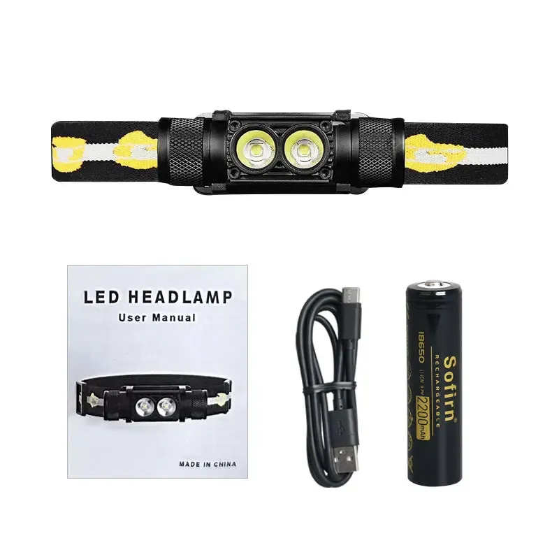 Dual SST40 LED Headlamp 1200lm USB Rechargeable 18650 Battery Tactical Outdoor Light