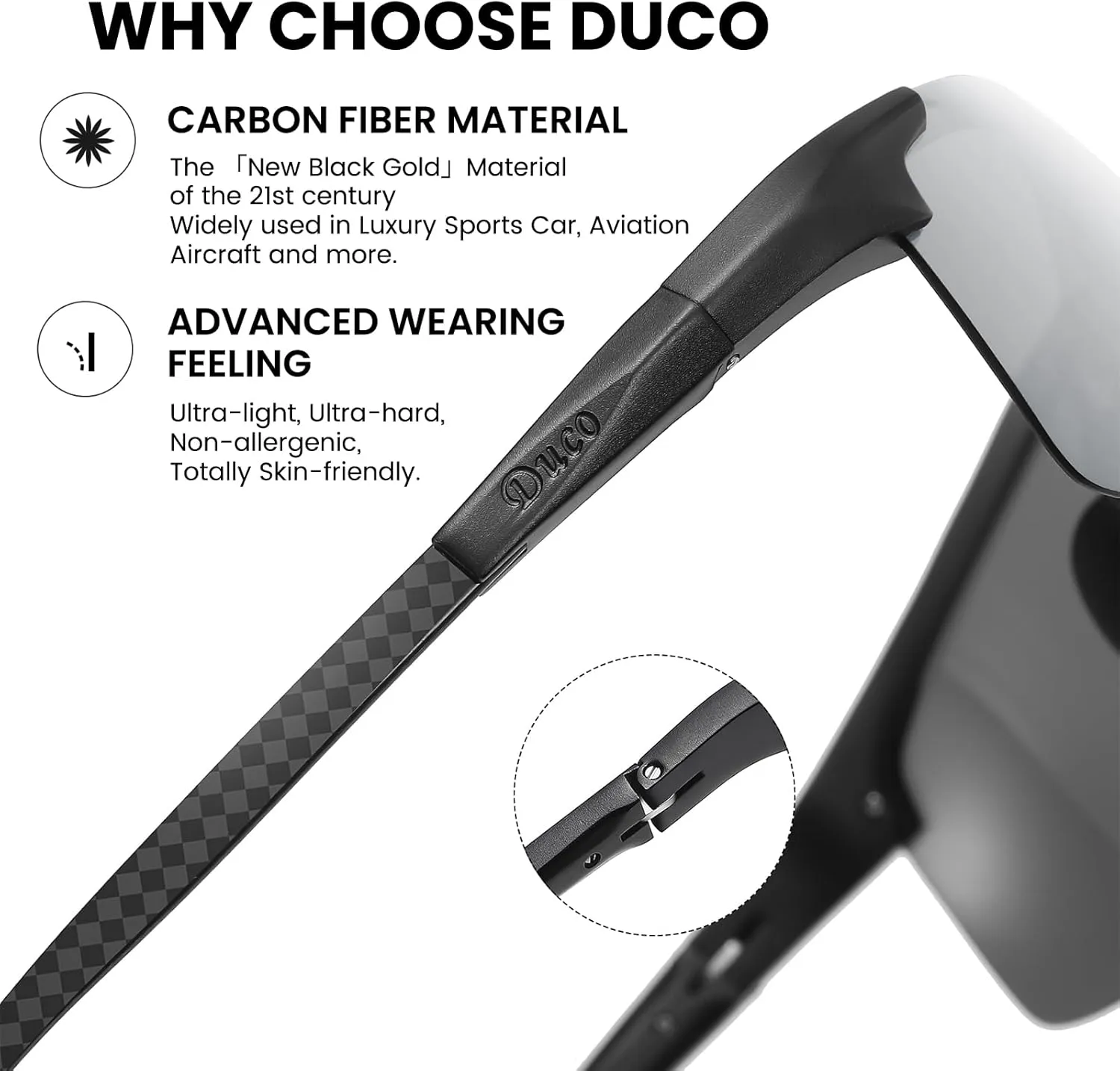 DUCO Men's Sports Polarized Driving Carbon Fiber Sunglasses for Men UV400 Protection DC8277