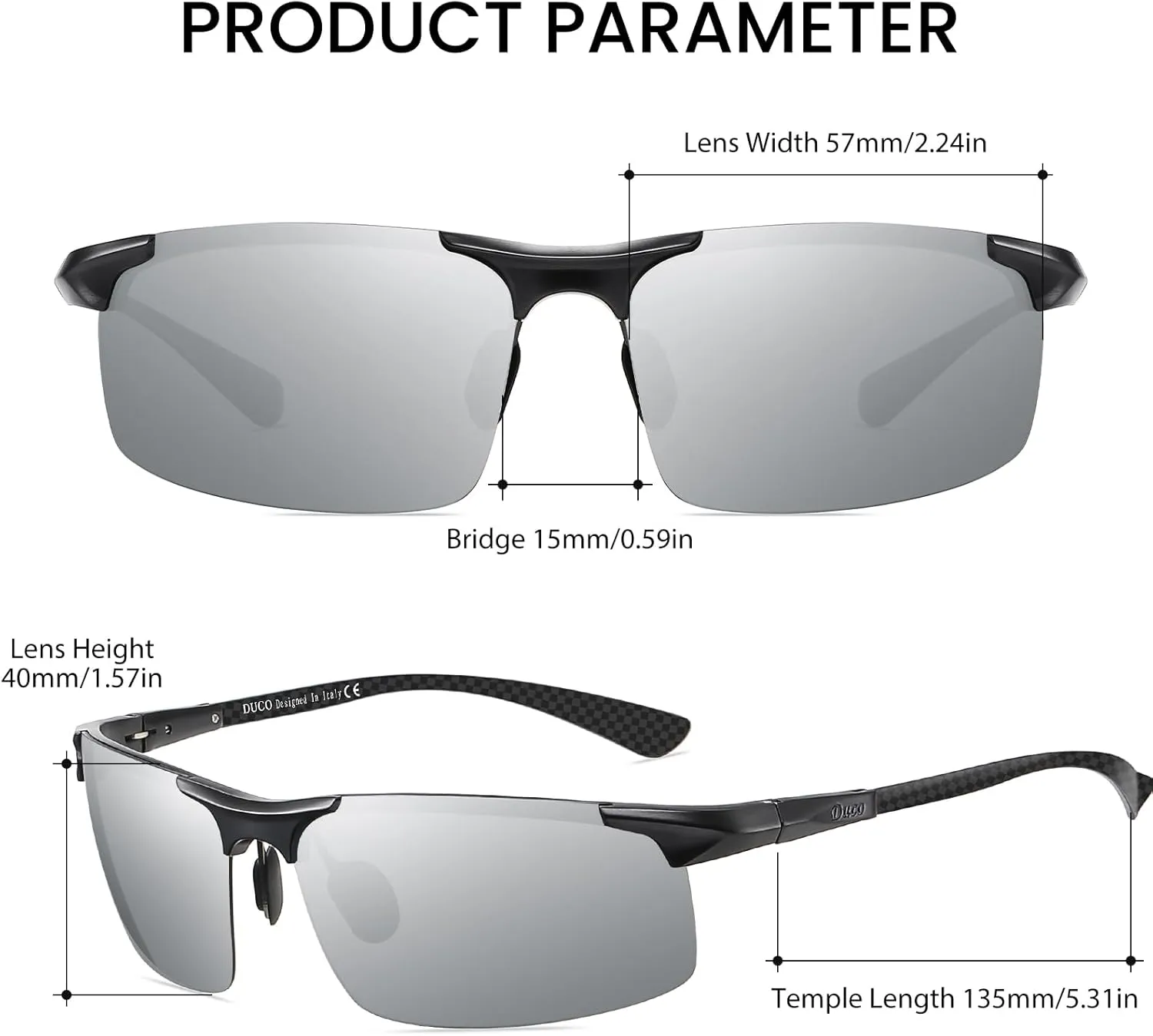 DUCO Men's Sports Polarized Driving Carbon Fiber Sunglasses for Men UV400 Protection DC8277