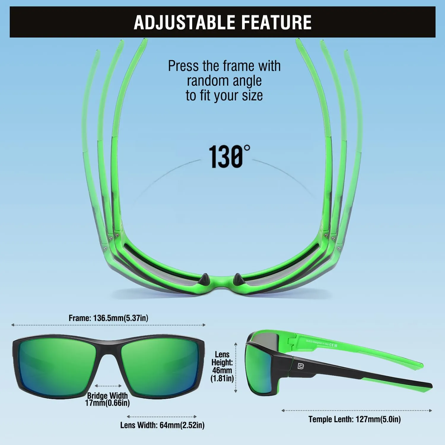 DUCO Polarized Sports Sunglasses for Men Women UV400 Protection Lightweight Frame for Fishing Driving Running F103