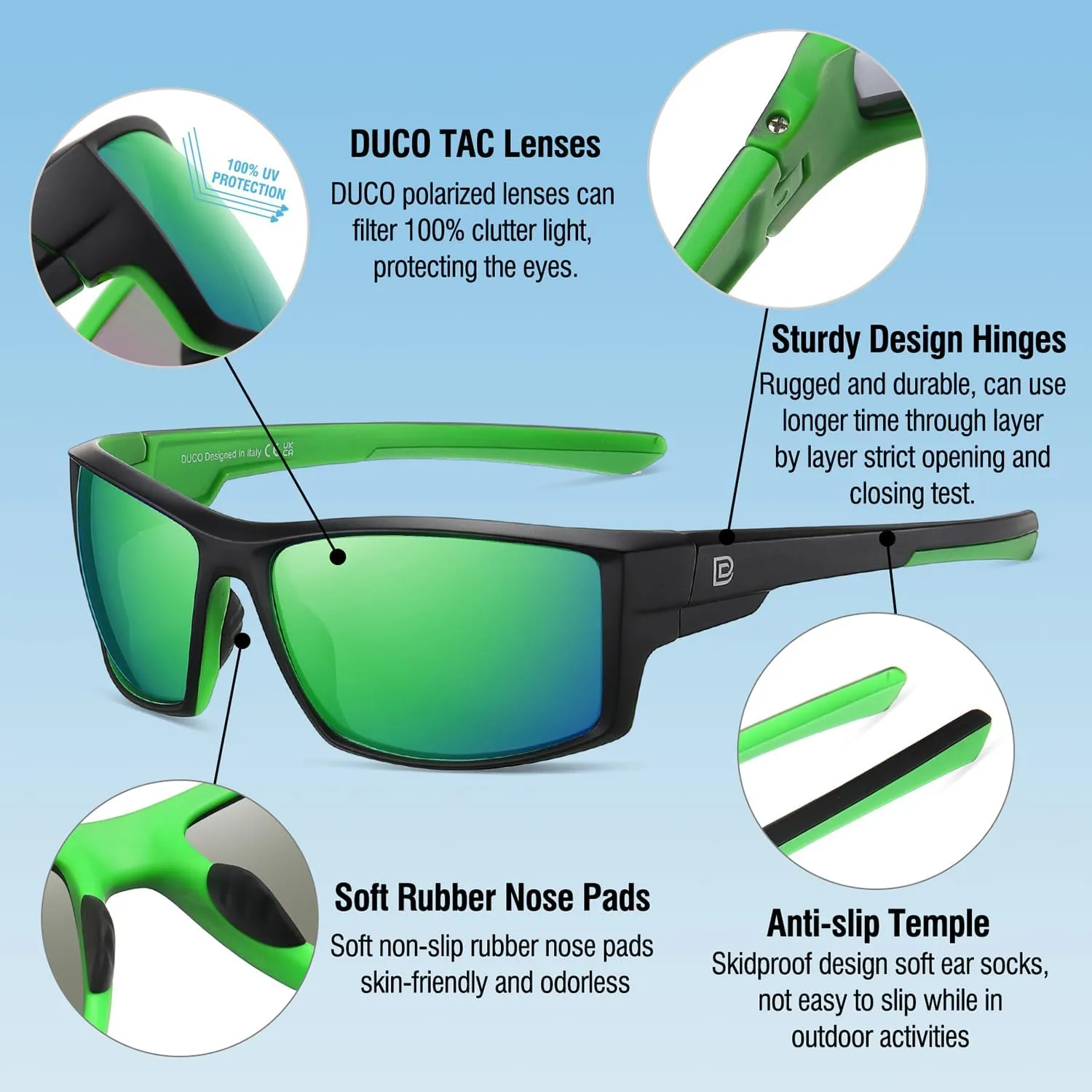 DUCO Polarized Sports Sunglasses for Men Women UV400 Protection Lightweight Frame for Fishing Driving Running F103