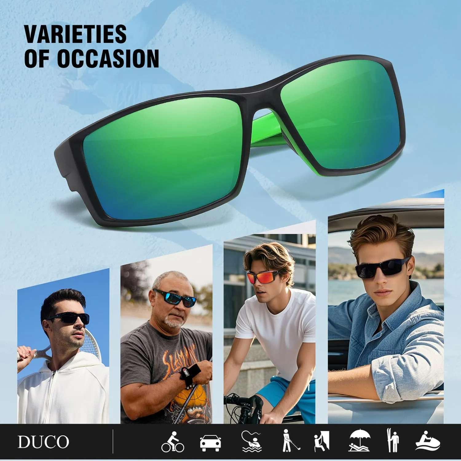DUCO Polarized Sports Sunglasses for Men Women UV400 Protection Lightweight Frame for Fishing Driving Running F103