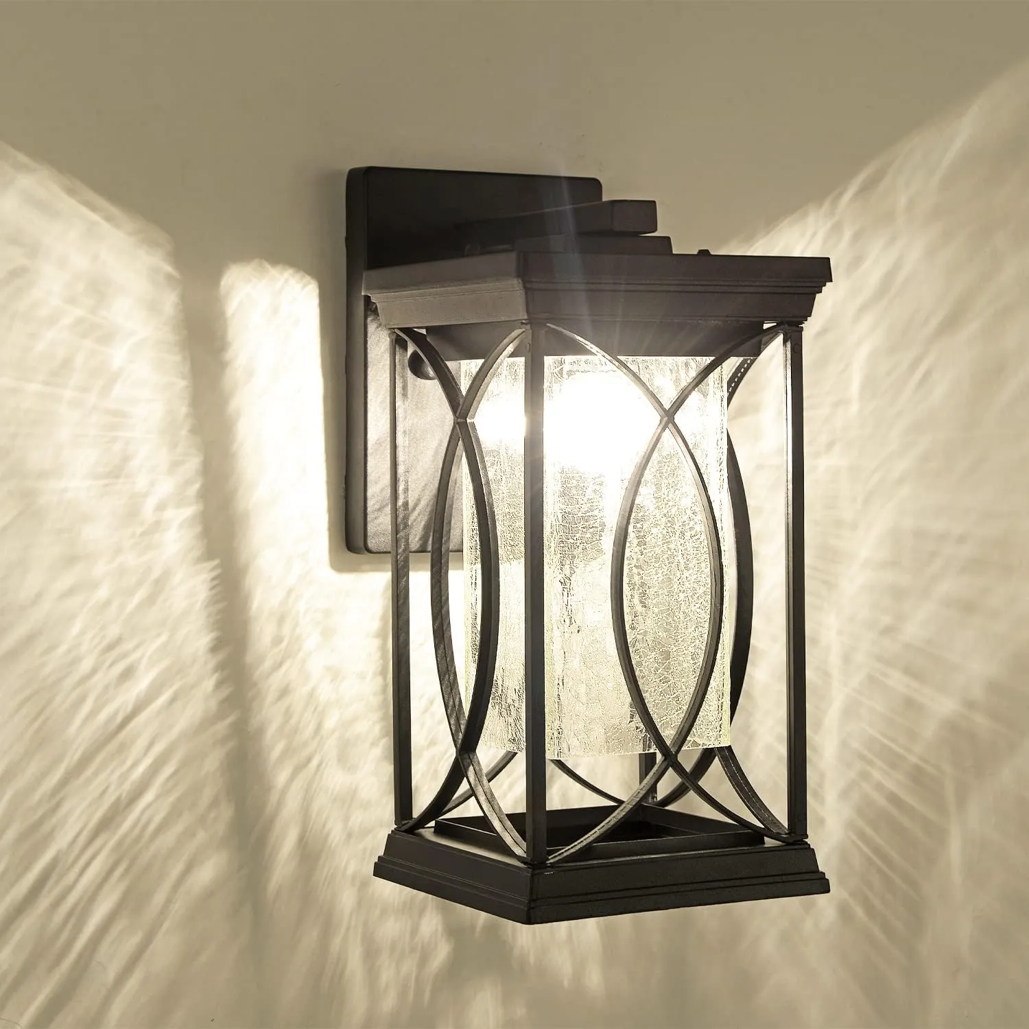 Dusk to Dawn Modern Outdoor Coach Lantern Exterior Light Fixtures Black Aluminum with Crack-Like Glass Waterproof Wall Sconce Mission Outside Light for House Front Porch Lighting