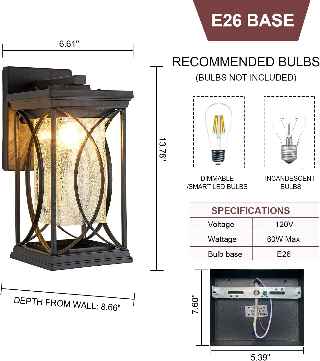 Dusk to Dawn Modern Outdoor Coach Lantern Exterior Light Fixtures Black Aluminum with Crack-Like Glass Waterproof Wall Sconce Mission Outside Light for House Front Porch Lighting