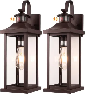 Dusk to Dawn Motion Sensor Outdoor Lights Oil Rubbed Bronze 2-Pack, 18 Inch Large Outdoor Light Fixtures Brown Exterior Lights Photocell IP65 Waterproof Outside Lanterns for House Vintage