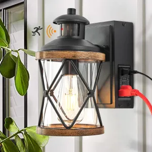 Dusk to Dawn Motion Sensor Outdoor Porch Light with GFCI Outlet,Anti-Rust Waterproof Industrial Outdoor Lantern,UL ETL Listed,Exterior Work Lights Rustic Wall Light
