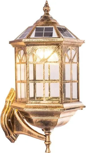 Dusk To Dawn Wall Mount Solar LED Outdoor Lights Fixture Bronze European Exterior Porch Wall Security Lantern Large Farmhouse Black Waterproof Wall Sconces For Garage House Fence Door Yard Gard(Bronze