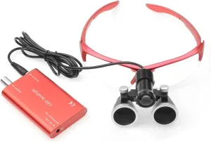 DY-409 2.5X420MM Dental Binocular Loupes with 5W LED Headlamp with Cloth Bag Color Red