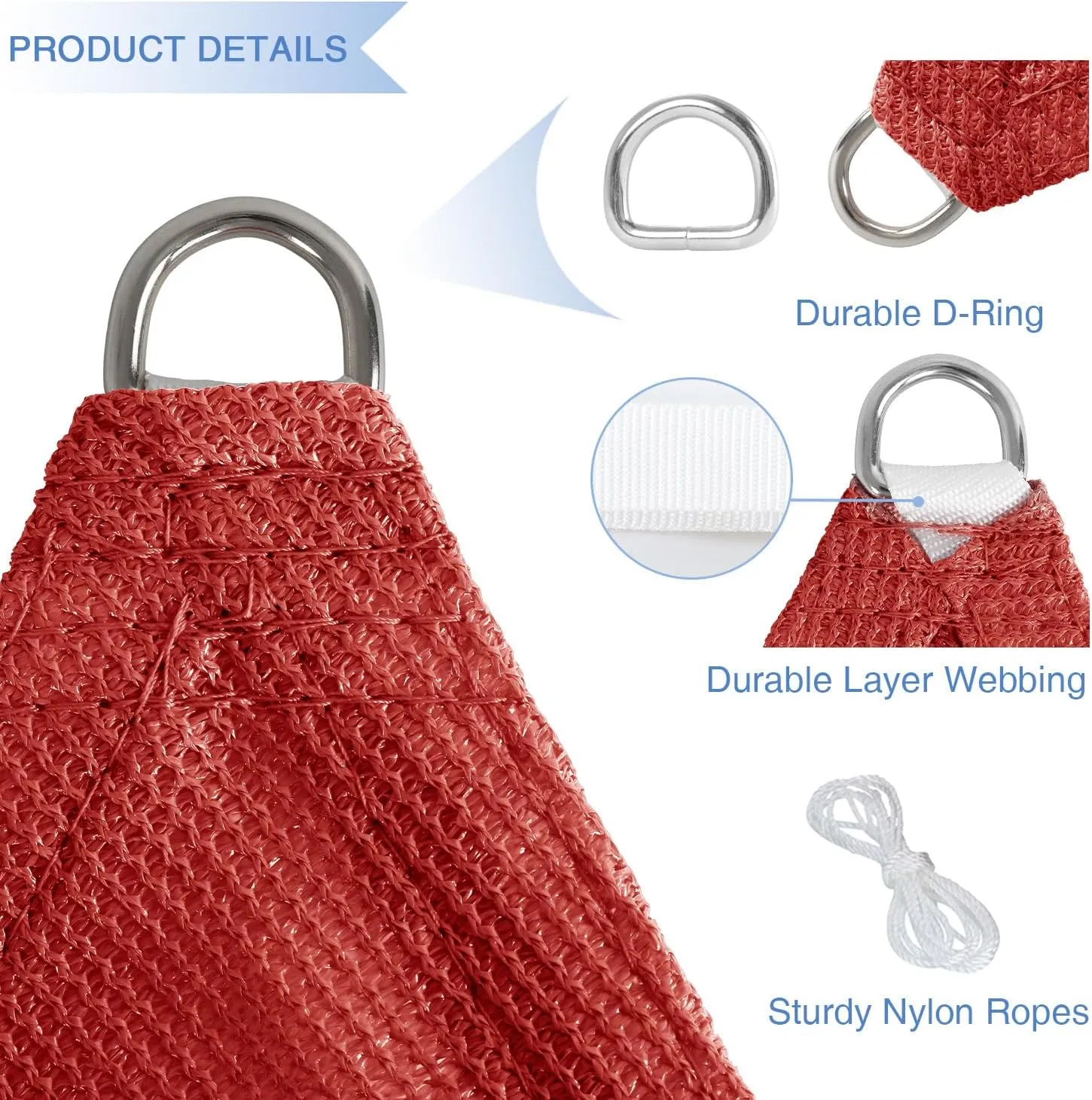 E&K Sunrise 8' x 8' x 8' Sun Shade Sail Triangle Canopy Shade Cover UV Block for Patio Backyard Garden Outdoor (Red)