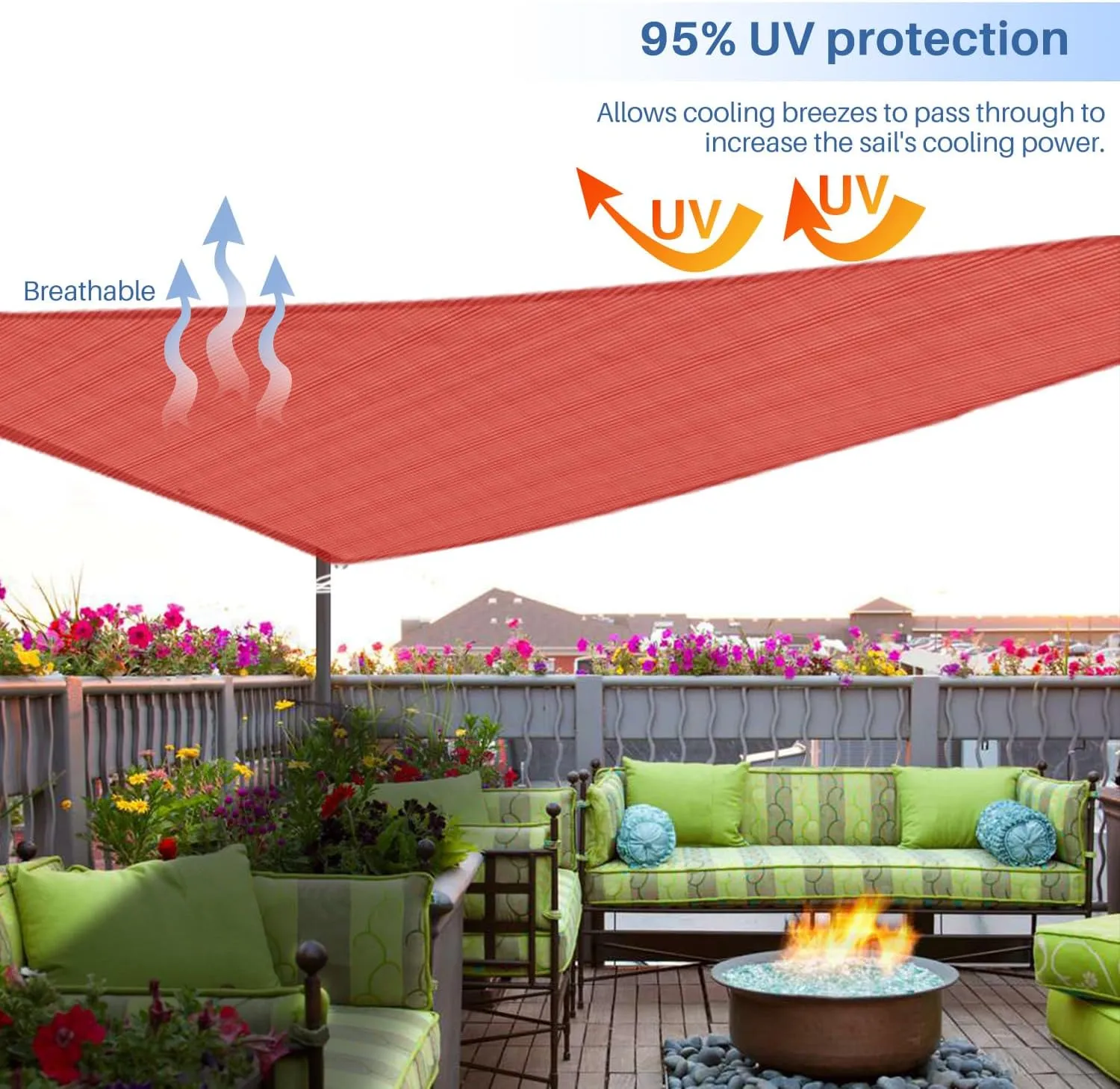 E&K Sunrise 8' x 8' x 8' Sun Shade Sail Triangle Canopy Shade Cover UV Block for Patio Backyard Garden Outdoor (Red)