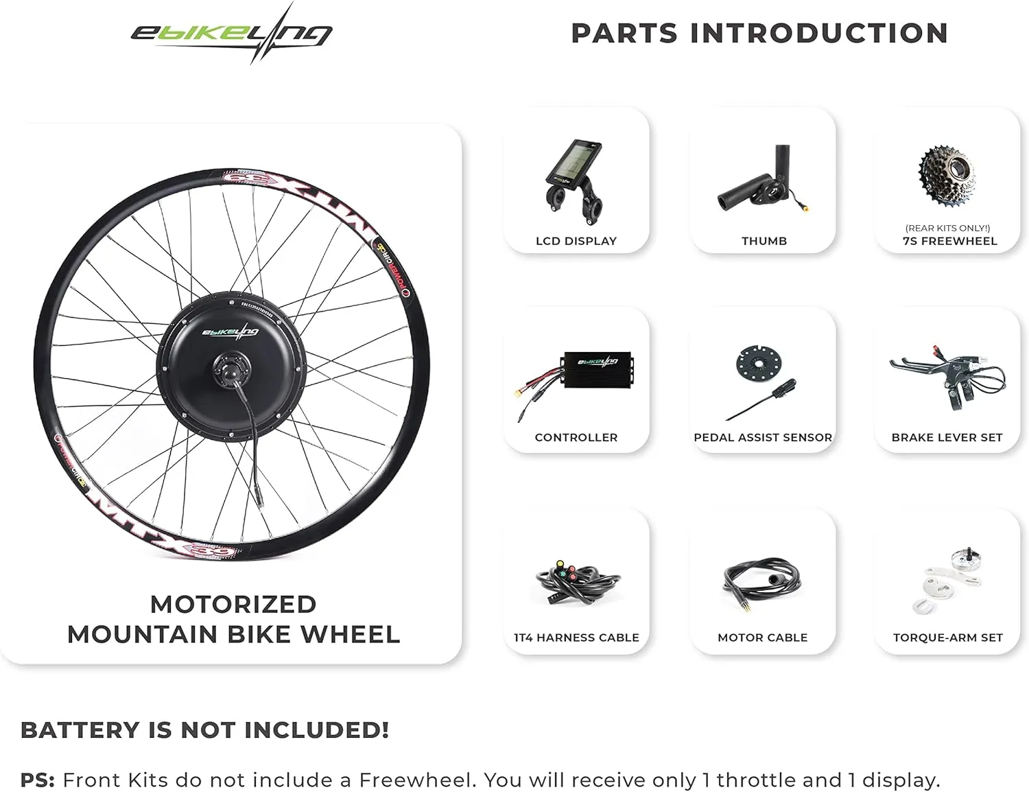 EBIKELING 48V or 36V 26" MTB Front or Rear 1500W 1200W 750W Mountain Bike Ebike Conversion Kit, Electric Bike Conversion Kit, Add On Electric Bike Kit Waterproof, Powerful, Effortless Ride