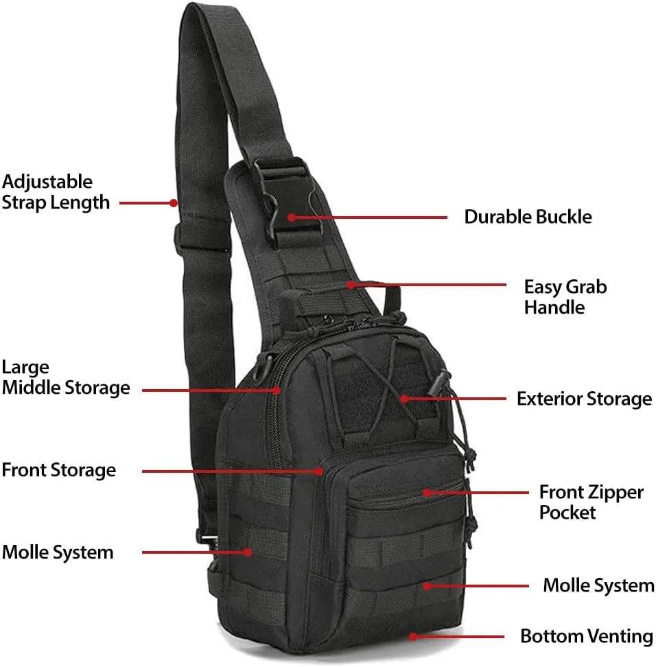 EcoGear FX Tactical Shoulder Bag - Military Molle Backpack Bag Perfect as a Sling Chest Pack for Every Day Carry (Black)