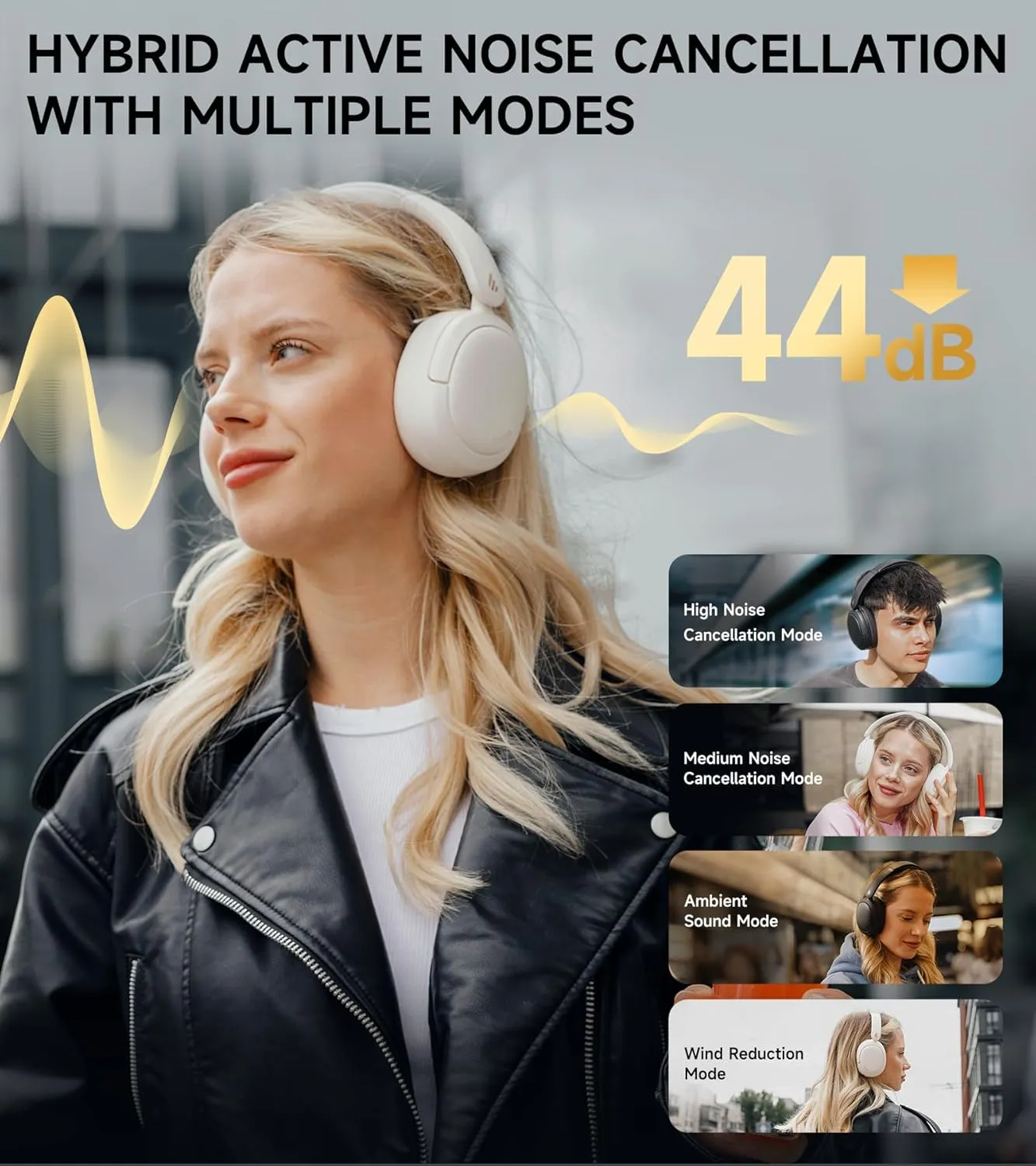 Edifier W800BT Pro Hybrid Active Noise Cancelling Headphones - Hi-Res Audio - AI Call Noise Cancellation - 45H Playtime - Fast Charging - Foldable - Wireless Over-Ear Bluetooth 5.4 Headphones - Ivory