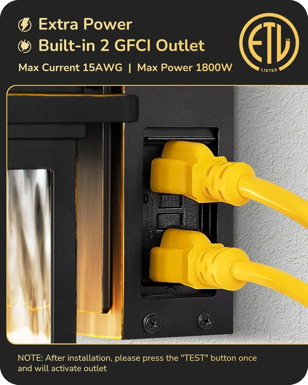 EDISHINE Outdoor Wall Light with GFCI Outlet, Motion Sensor Exterior Lighting Fixture with Water Ripple Glass, Waterproof Dusk to Dawn Outdoor Wall Sconce for Porch Front Door Garage Patio